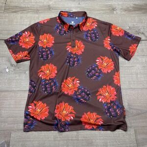 Chuco Golf Polo Shirt Mens XL Brown Cactus Floral Print Short Sleeve Performance